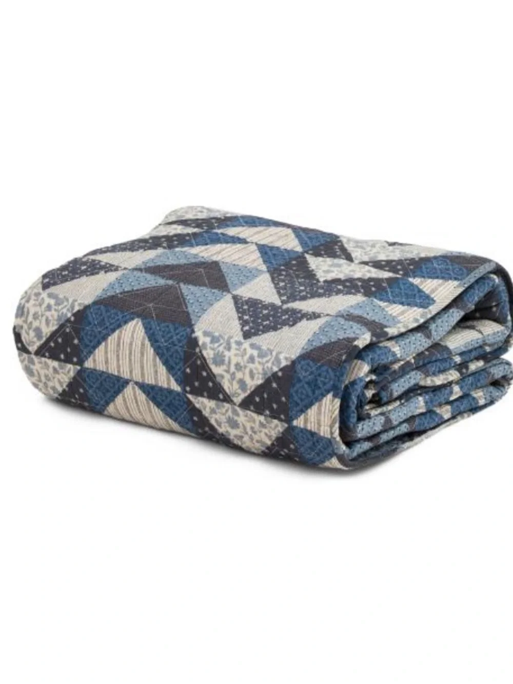 Brooks Brothers Blue and Cream Patchwork Cotton Quilt Set
